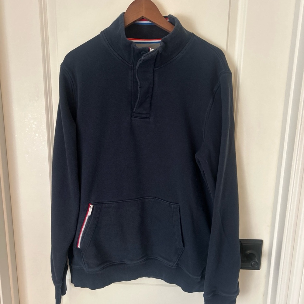 4 Fourlaps Sweater Mens L Blue 1/4 Zip Mock Neck Re-Up Pocket Active Casual